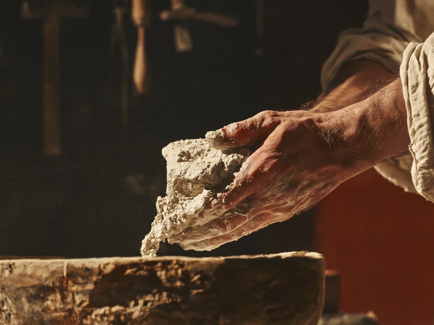 A master's hands at the bench